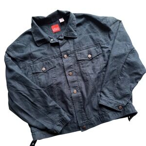 VTG Liz & Co Womens Black Linen Cotton Trucker Jacket Size M Streetwear Modern